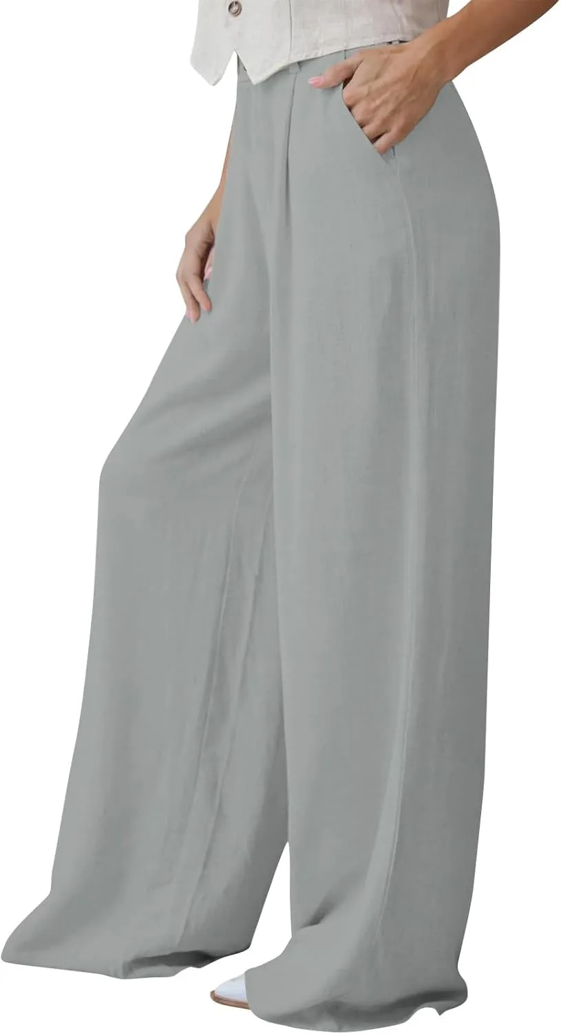 Wide Leg Pants Woman Trendy High Waisted Plain Linen Pants Business Work Dress Pant Flowy Palazzo Pant 2025