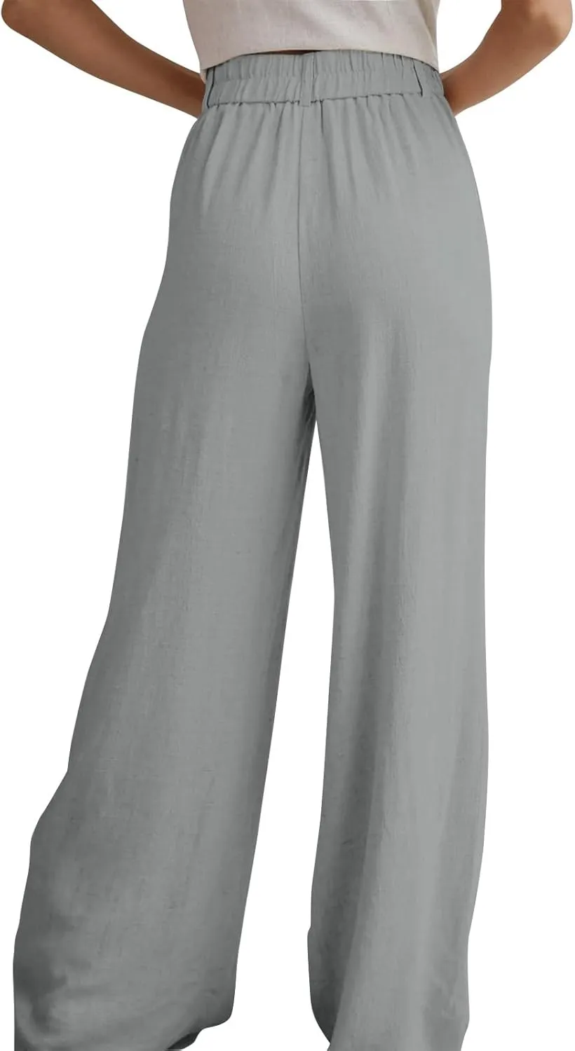 Wide Leg Pants Woman Trendy High Waisted Plain Linen Pants Business Work Dress Pant Flowy Palazzo Pant 2025