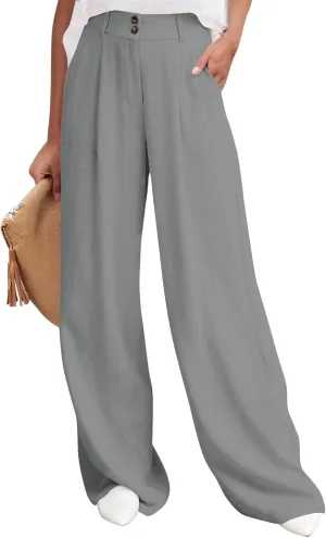 Wide Leg Pants Woman Trendy High Waisted Plain Linen Pants Business Work Dress Pant Flowy Palazzo Pant 2025