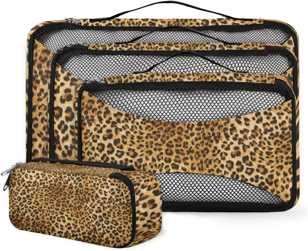 Wild Animal Pattern Texture Packing Cubes 4 Pack Travel Packing Bags Individual Carry on Suitcases Underwear Luggage Mesh Organizer Packing Cubes Set for Travel Bag Backpack