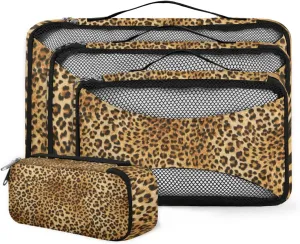 Wild Animal Pattern Texture Packing Cubes 4 Pack Travel Packing Bags Individual Carry on Suitcases Underwear Luggage Mesh Organizer Packing Cubes Set for Travel Bag Backpack