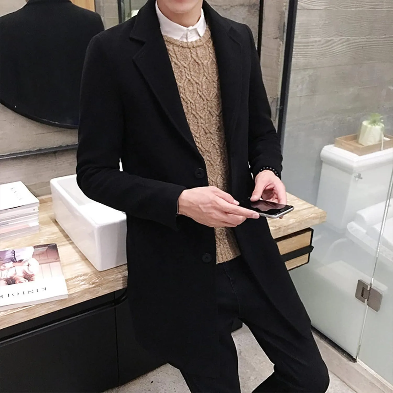 Winter Coats for Men Thick And Warm Notched Collar One Breasted Overcoat Warm Winter Trench Jacket Long Casual Outfits
