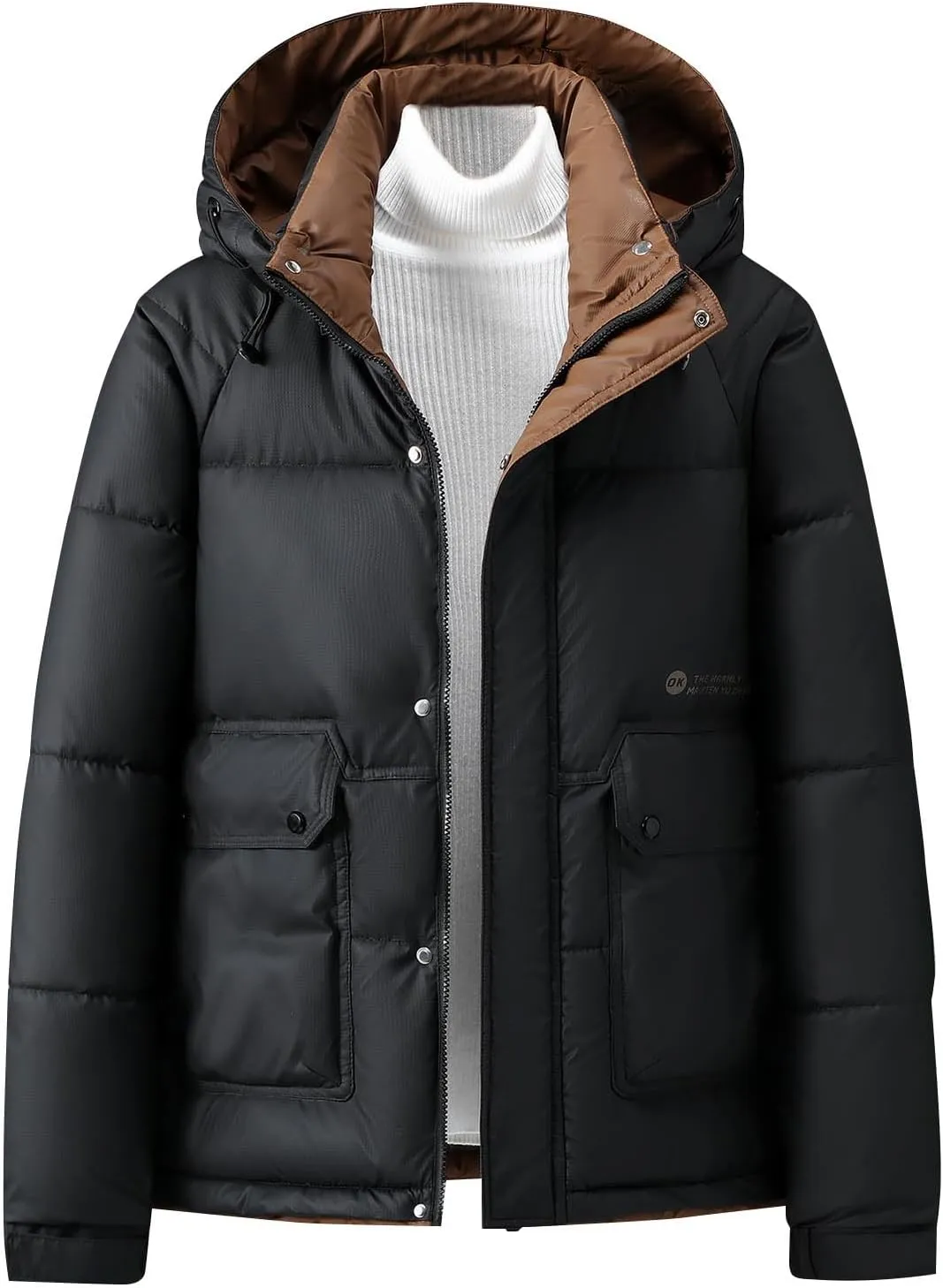 Winter Jackets for Men Fashion Hood Full Zip Warm Padded Coats Lightweight Insulated Outdoor Cargo Jacket with Pocket