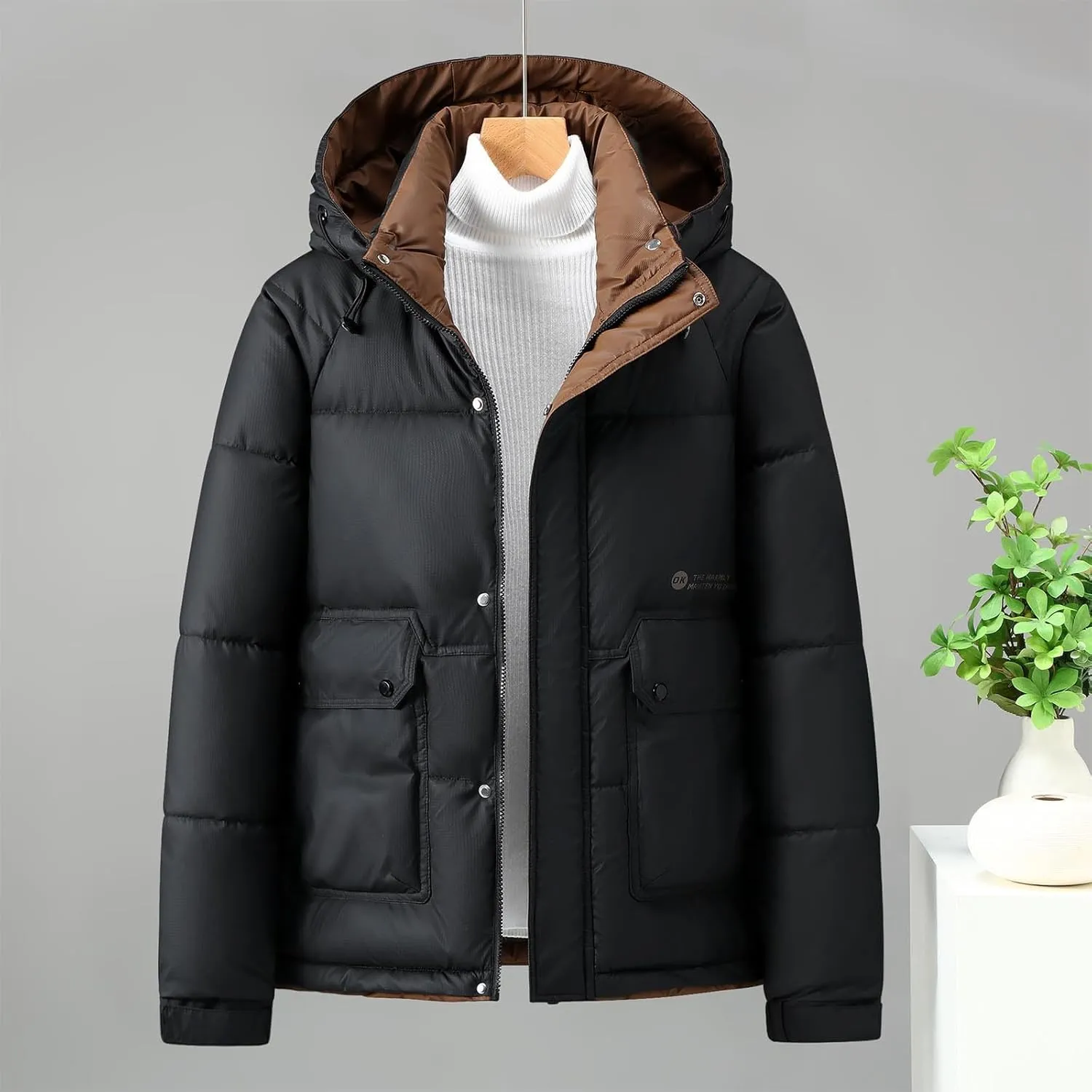 Winter Jackets for Men Fashion Hood Full Zip Warm Padded Coats Lightweight Insulated Outdoor Cargo Jacket with Pocket