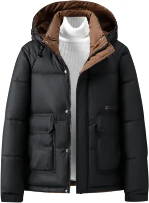 Winter Jackets for Men Fashion Hood Full Zip Warm Padded Coats Lightweight Insulated Outdoor Cargo Jacket with Pocket