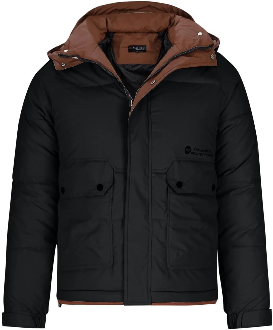 Winter Jackets for Men Fashion Hood Full Zip Warm Padded Coats Lightweight Insulated Outdoor Cargo Jacket with Pocket