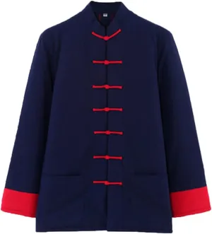 Winter Tang Suit Jackets Cotton Padded Coats Men Warm Tai Chi Uniform Chinese Jacket Kung Fu Clothing Shirt blue1-4XL