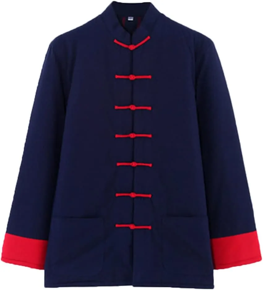 Winter Tang Suit Jackets Cotton Padded Coats Men Warm Tai Chi Uniform Chinese Jacket Kung Fu Clothing Shirt blue1-XL