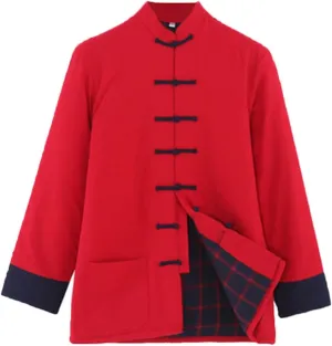 Winter Tang Suit Jackets Cotton Padded Coats Men Warm Tai Chi Uniform Chinese Jacket Kung Fu Clothing Shirt red1-L