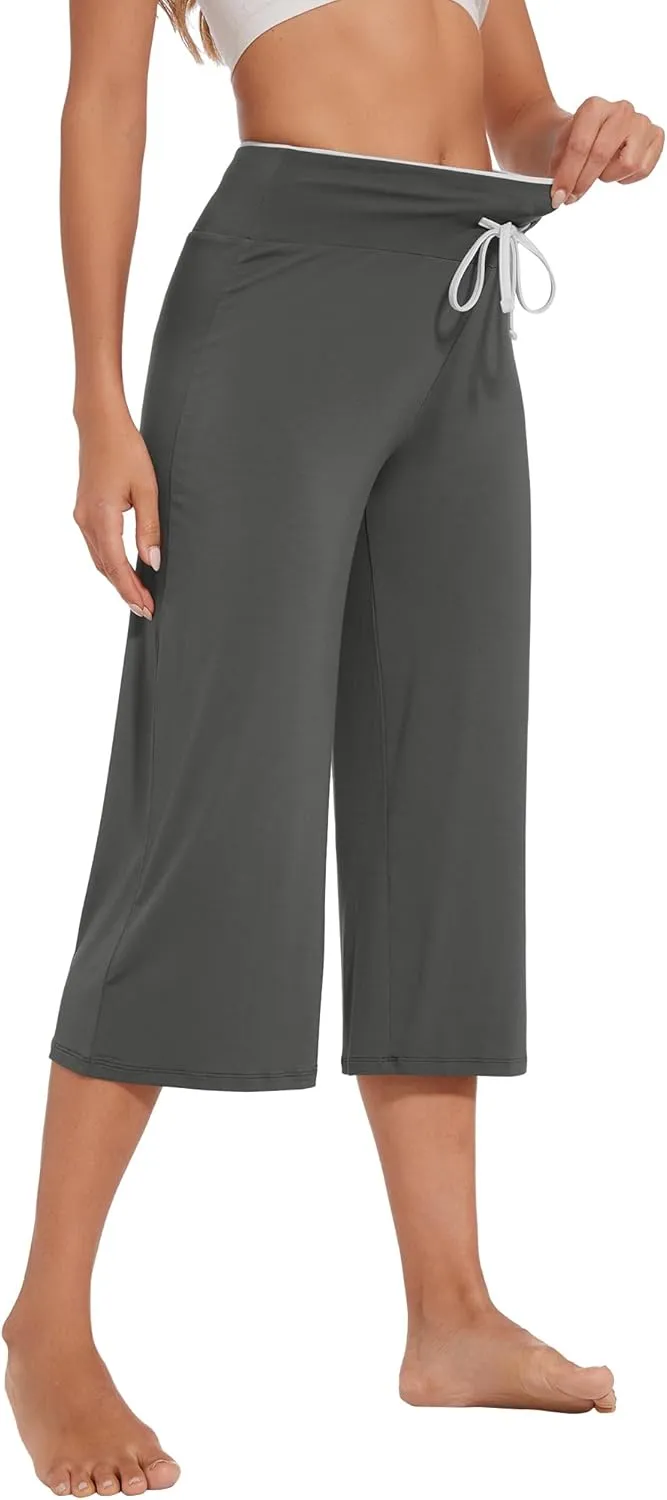 WiWi Women's Capri Pajama Pants Viscose from Bamboo Lounge Casual Bottoms Capris with Drawstring S-XXL