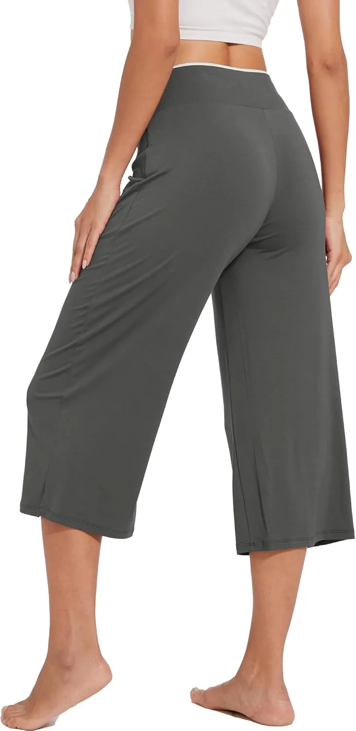 WiWi Women's Capri Pajama Pants Viscose from Bamboo Lounge Casual Bottoms Capris with Drawstring S-XXL