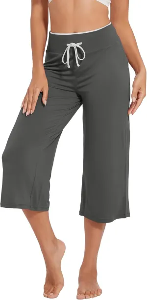 WiWi Women's Capri Pajama Pants Viscose from Bamboo Lounge Casual Bottoms Capris with Drawstring S-XXL