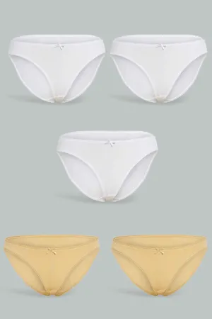 Women Beige And White Plain Bikini Brief (Pack of 5)