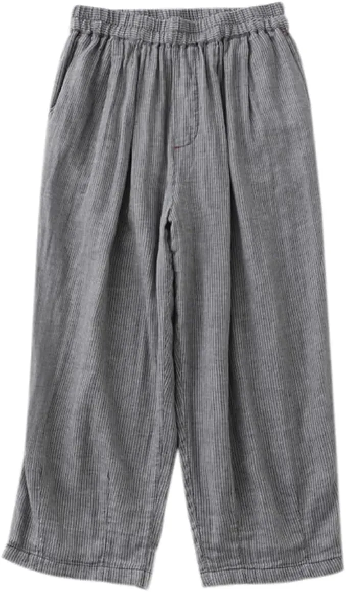 Women Casual Loose Stripe Office Harem Pants Summer Vintage Wide Leg Pants Trousers