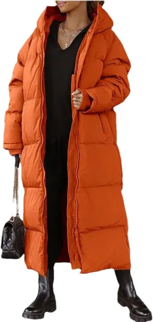 Women Coat Winter Thickened Loose Style Long Sleeve Solid Color Windproof Warm Hooded Down Cotton Padded Long Jacket