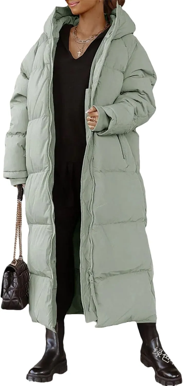 Women Coat Winter Thickened Loose Style Long Sleeve Solid Color Windproof Warm Hooded Down Cotton Padded Long Jacket