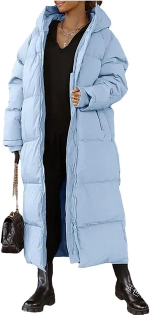 Women Coat Winter Thickened Loose Style Long Sleeve Solid Color Windproof Warm Hooded Down Cotton Padded Long Jacket