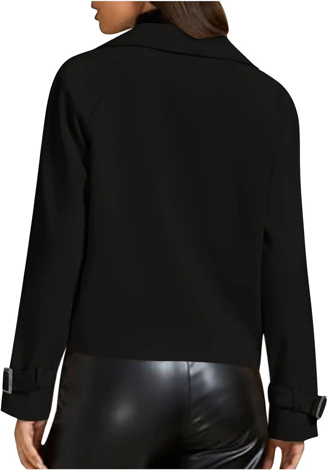 Women Crop Double Breasted Trench Coat Raglan Sleeve Work Office Cropped Jacket With Pockets Fashion Fall Jackets
