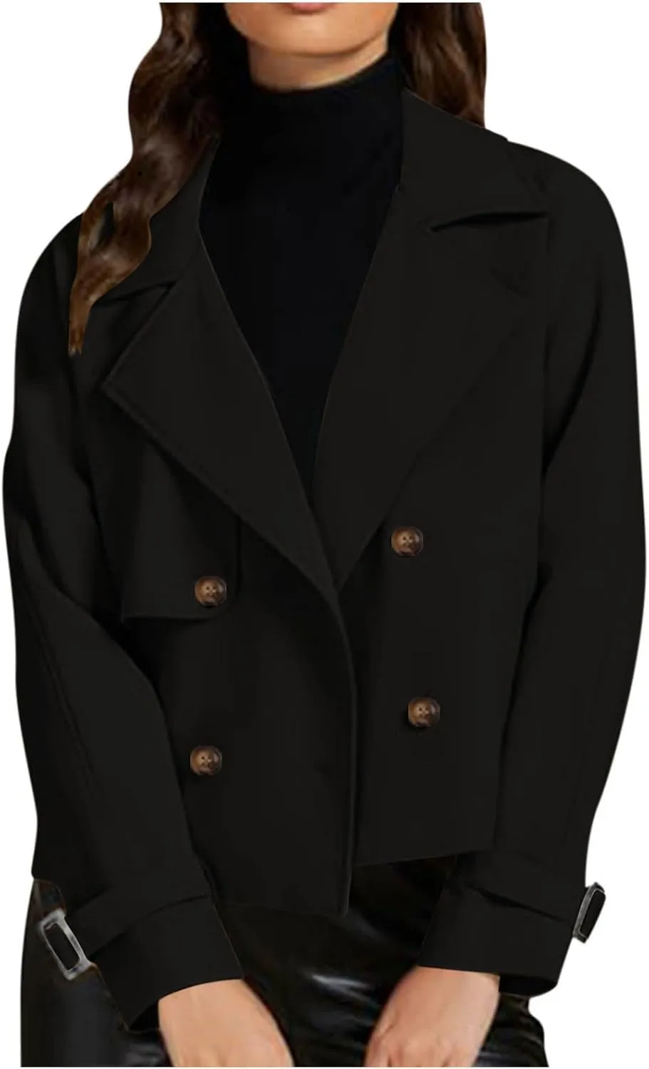 Women Crop Double Breasted Trench Coat Raglan Sleeve Work Office Cropped Jacket With Pockets Fashion Fall Jackets