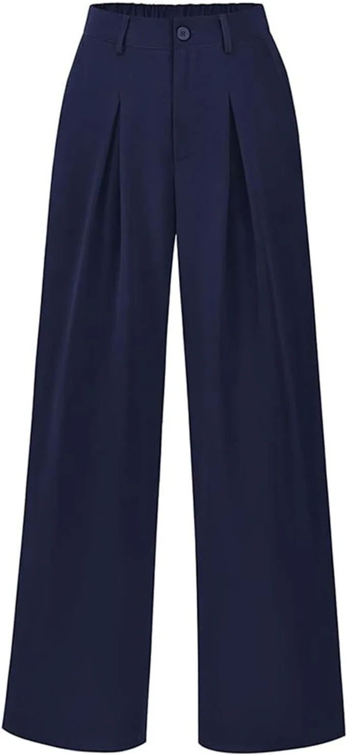 Women High Waist Business Casual Palazzo Trousers Button Down Loose Work Office Business Dress Pants Suit Pant