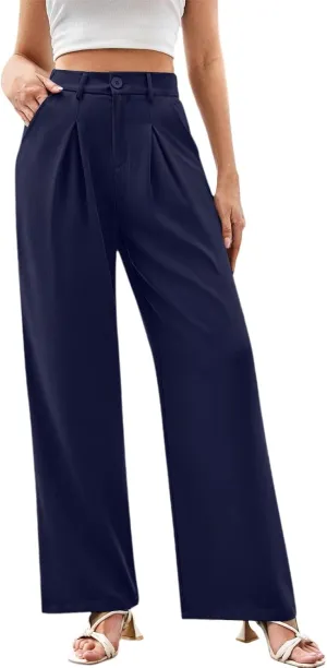 Women High Waist Business Casual Palazzo Trousers Button Down Loose Work Office Business Dress Pants Suit Pant