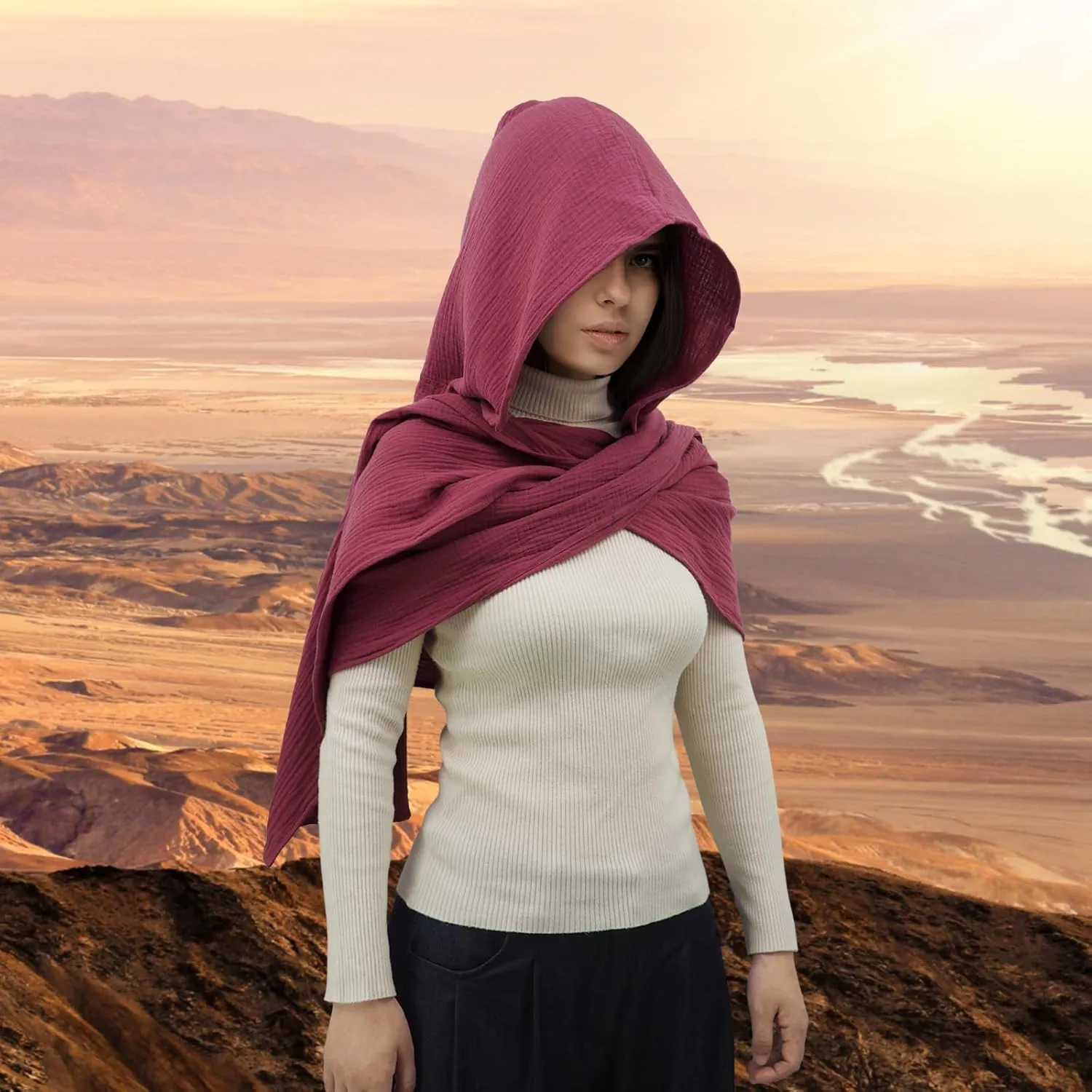 Women Men Fashion Shawl Scarf Cape | Multifunctional Hooded Cowl | Medieval Linen Cotton Cowl Hood |Vintage Goth Costume