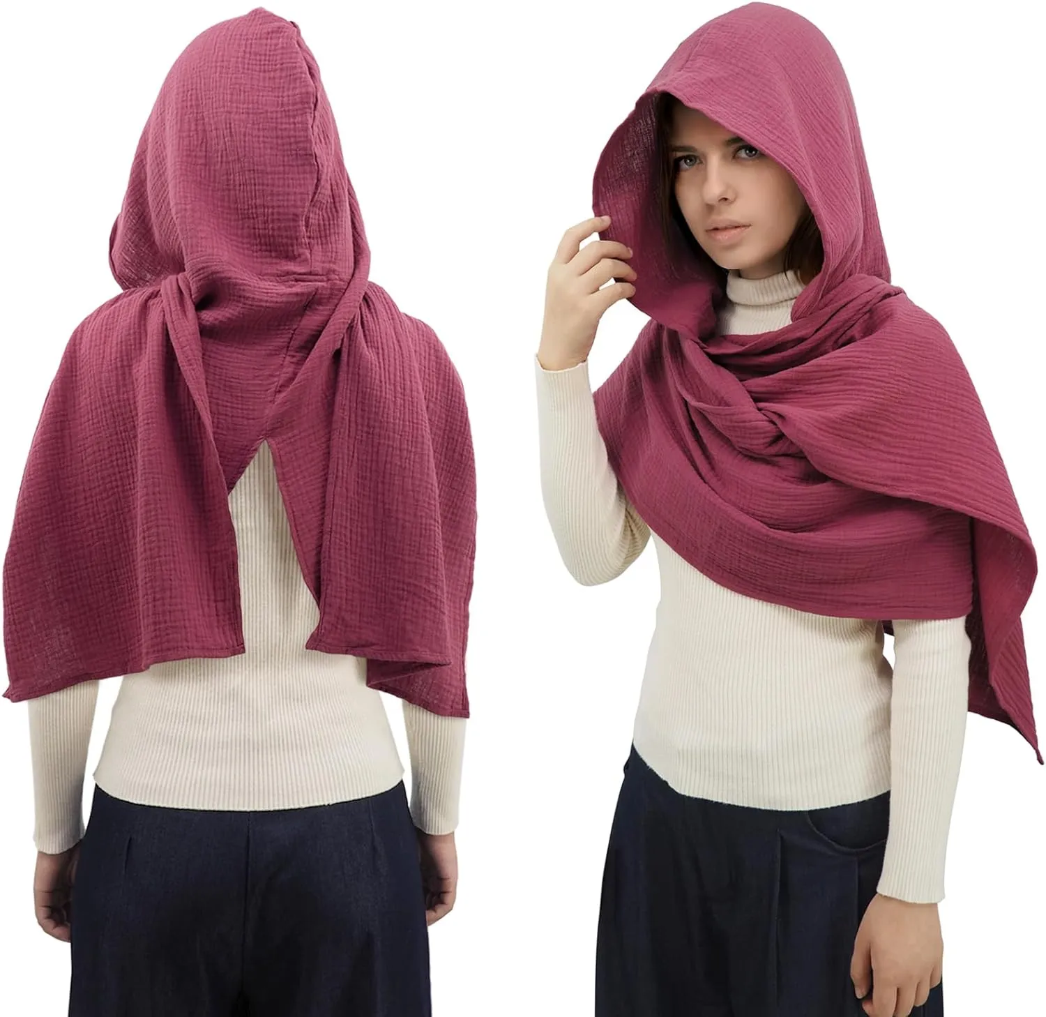 Women Men Fashion Shawl Scarf Cape | Multifunctional Hooded Cowl | Medieval Linen Cotton Cowl Hood |Vintage Goth Costume