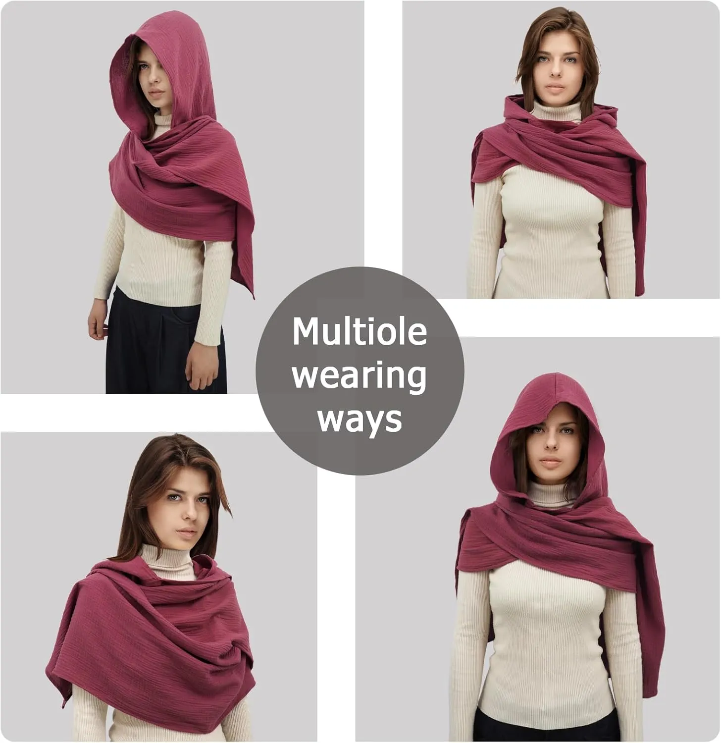 Women Men Fashion Shawl Scarf Cape | Multifunctional Hooded Cowl | Medieval Linen Cotton Cowl Hood |Vintage Goth Costume