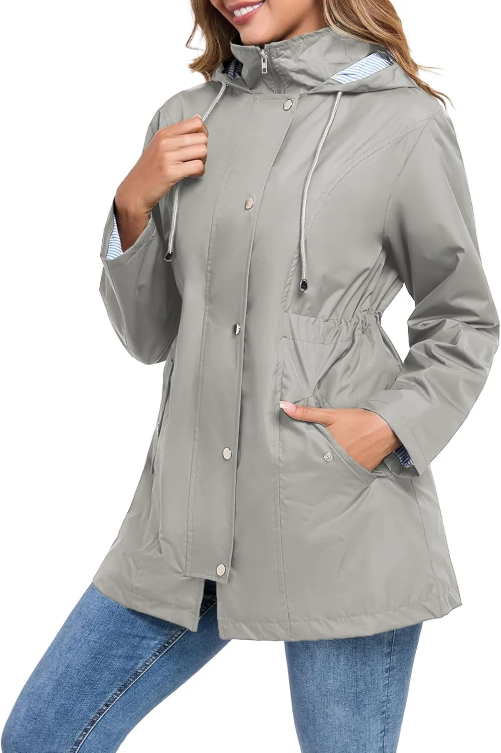 Women Rain Jacket Waterproof Long Hooded Windbreaker Lined Lightweight Outdoor Hiking Raincoat Trench Coats S-XXL