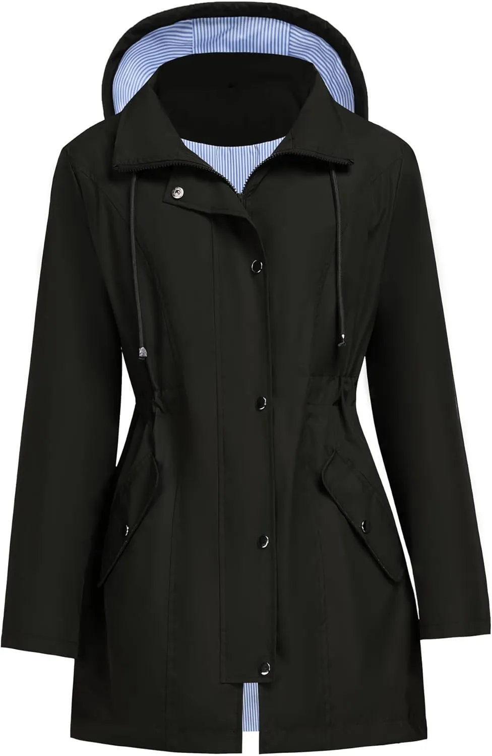 Women Rain Jacket Waterproof Long Hooded Windbreaker Lined Lightweight Outdoor Hiking Raincoat Trench Coats S-XXL