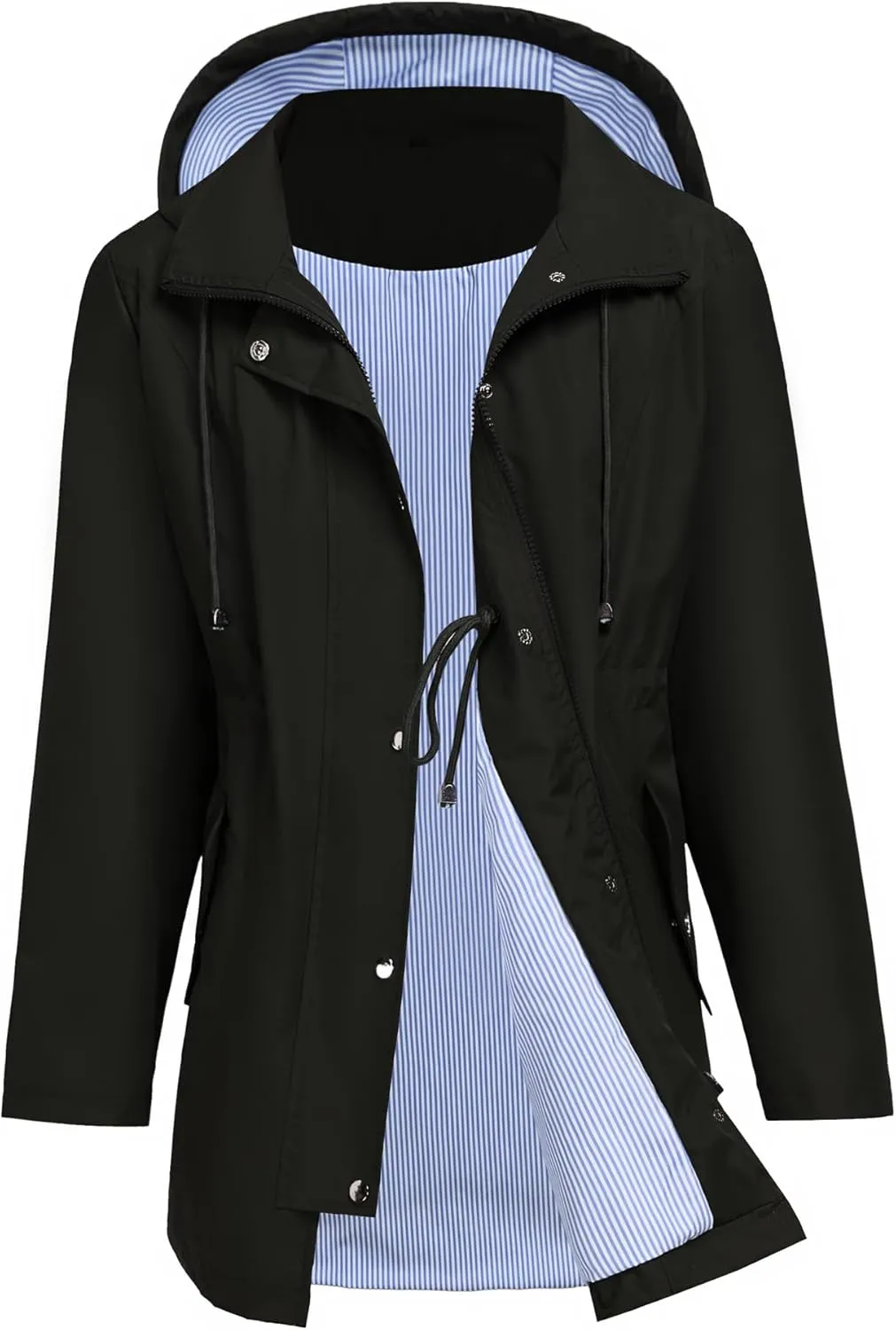 Women Rain Jacket Waterproof Long Hooded Windbreaker Lined Lightweight Outdoor Hiking Raincoat Trench Coats S-XXL