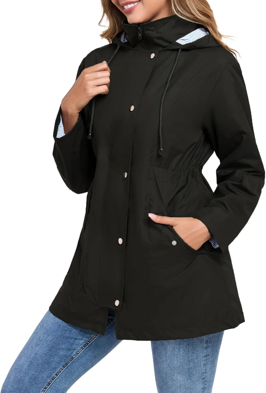 Women Rain Jacket Waterproof Long Hooded Windbreaker Lined Lightweight Outdoor Hiking Raincoat Trench Coats S-XXL
