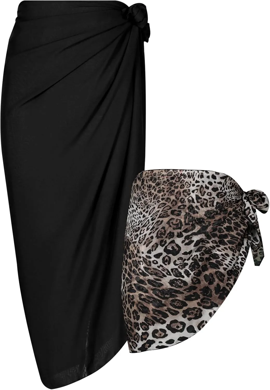 Women Sarong Swimsuit Coverups Beach Cover Up Bikini Sheer Short and Long Skirt Chiffon for Swimwear 2 Pieces