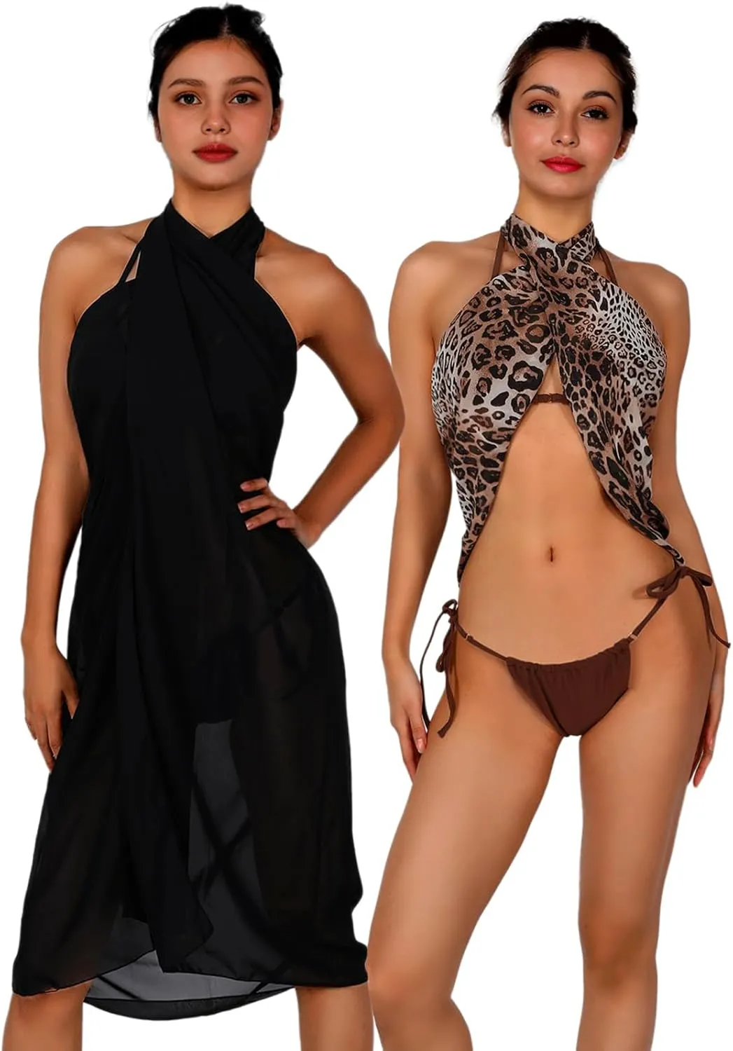 Women Sarong Swimsuit Coverups Beach Cover Up Bikini Sheer Short and Long Skirt Chiffon for Swimwear 2 Pieces