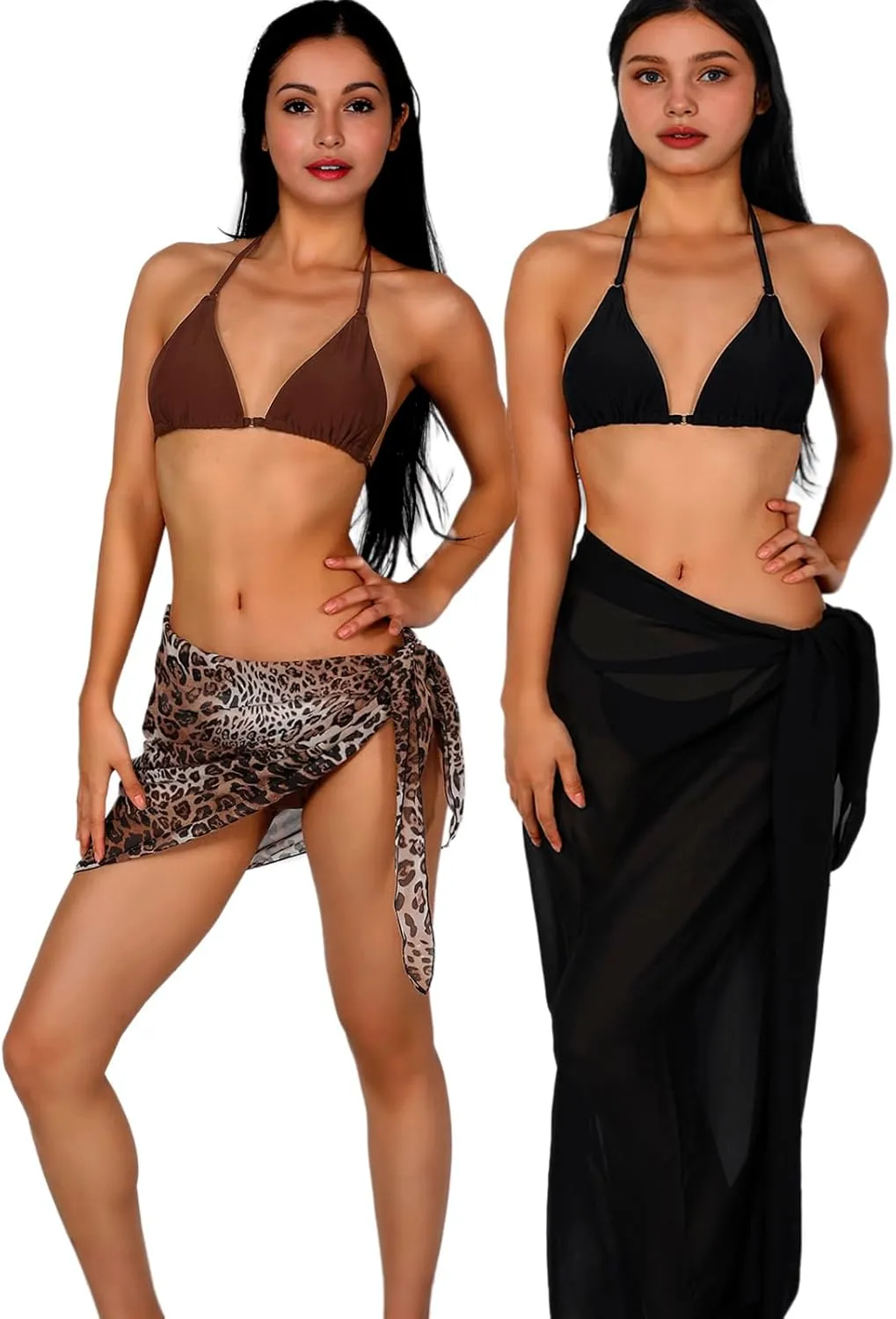 Women Sarong Swimsuit Coverups Beach Cover Up Bikini Sheer Short and Long Skirt Chiffon for Swimwear 2 Pieces