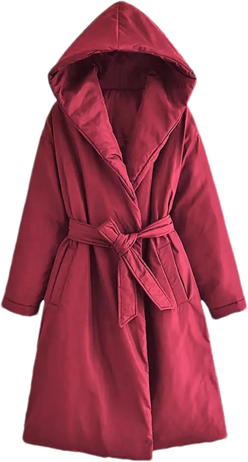 Women Short Winter Warm Down Cotton Hooded Jacket Casual Loose Outwear A Belt Cotton-Padded Coat