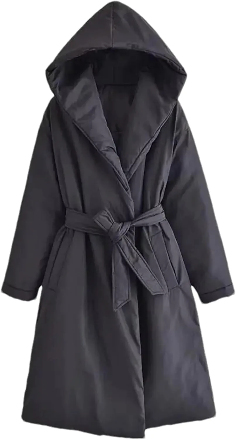 Women Short Winter Warm Down Cotton Hooded Jacket Casual Loose Outwear A Belt Cotton-Padded Coat