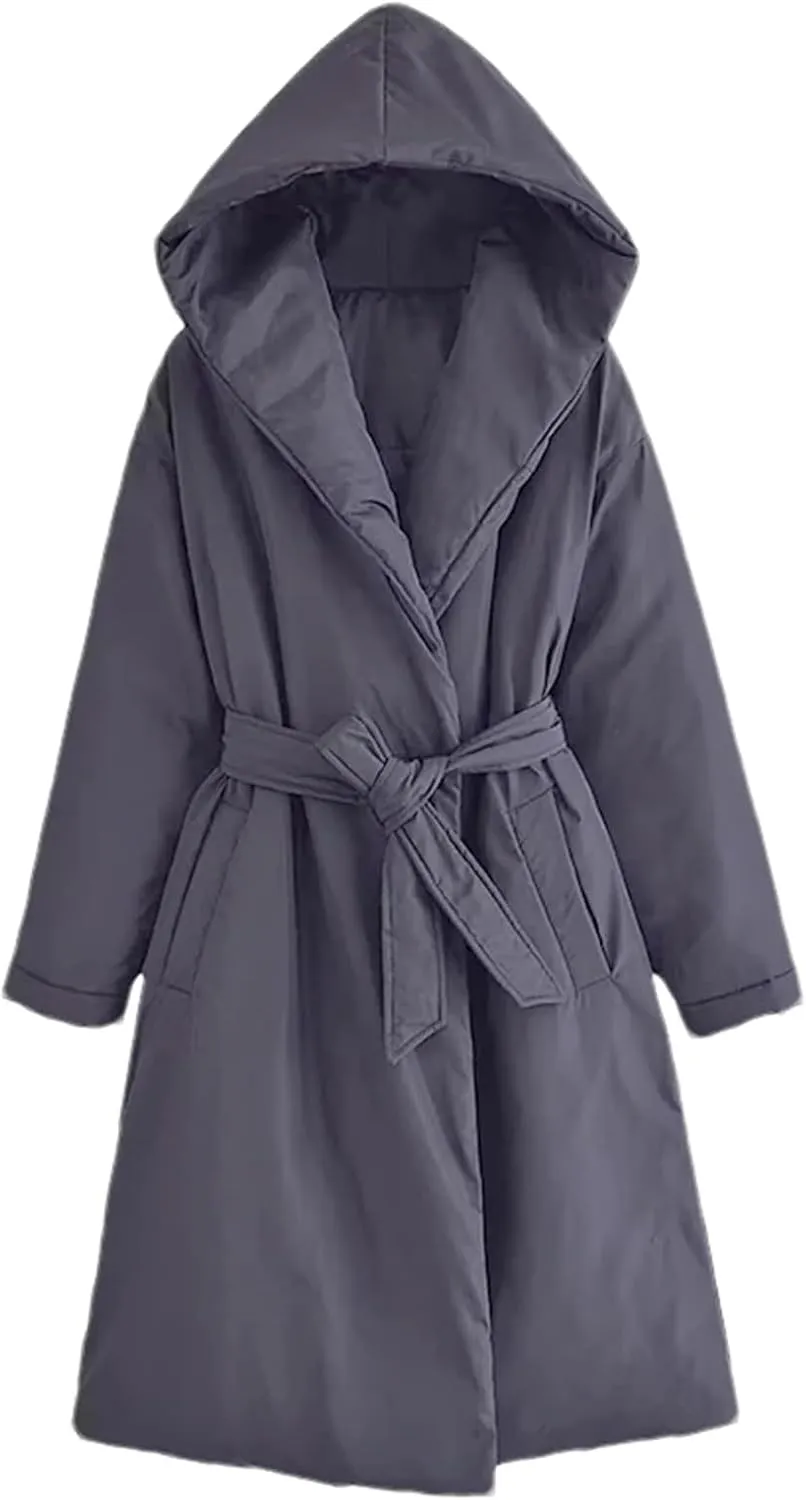 Women Short Winter Warm Down Cotton Hooded Jacket Casual Loose Outwear A Belt Cotton-Padded Coat