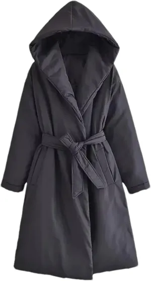 Women Short Winter Warm Down Cotton Hooded Jacket Casual Loose Outwear A Belt Cotton-Padded Coat