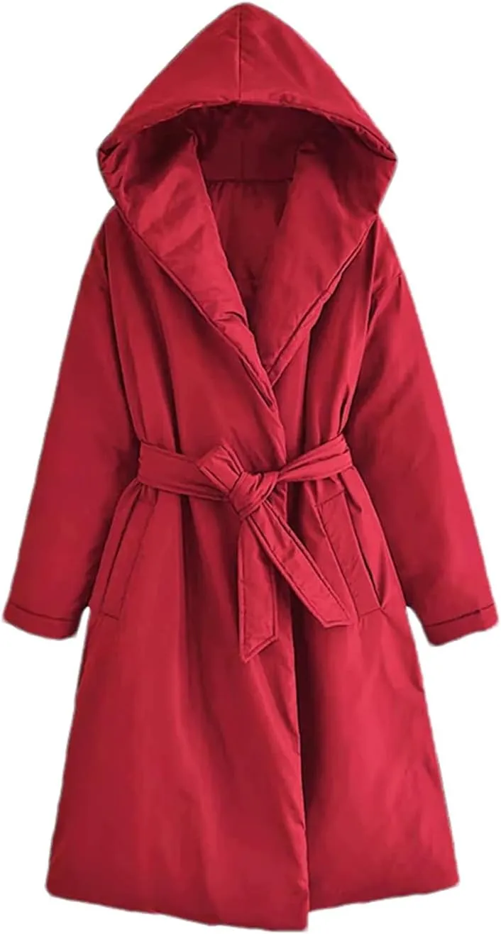 Women Short Winter Warm Down Cotton Hooded Jacket Casual Loose Outwear A Belt Cotton-Padded Coat