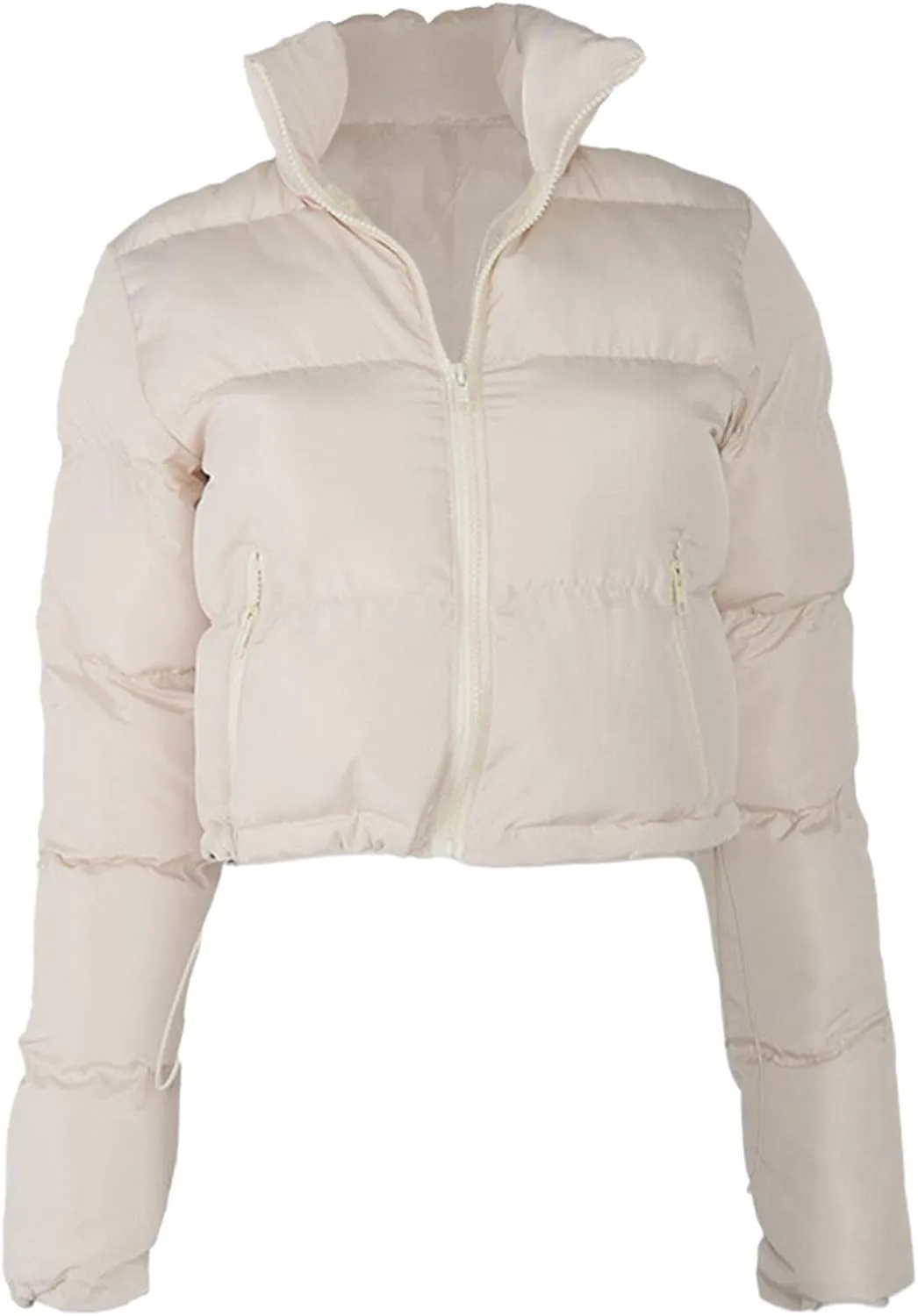 Women Solid Crop Short Down Jacket, Short Lightweight Coat with Zipper, Cropped Puffer Fashion Jackets for Women