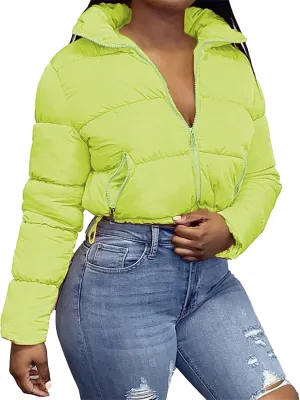 Women Solid Crop Short Down Jacket, Short Lightweight Coat with Zipper, Cropped Puffer Fashion Jackets for Women