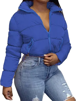 Women Solid Crop Short Down Jacket, Short Lightweight Coat with Zipper, Cropped Puffer Fashion Jackets for Women