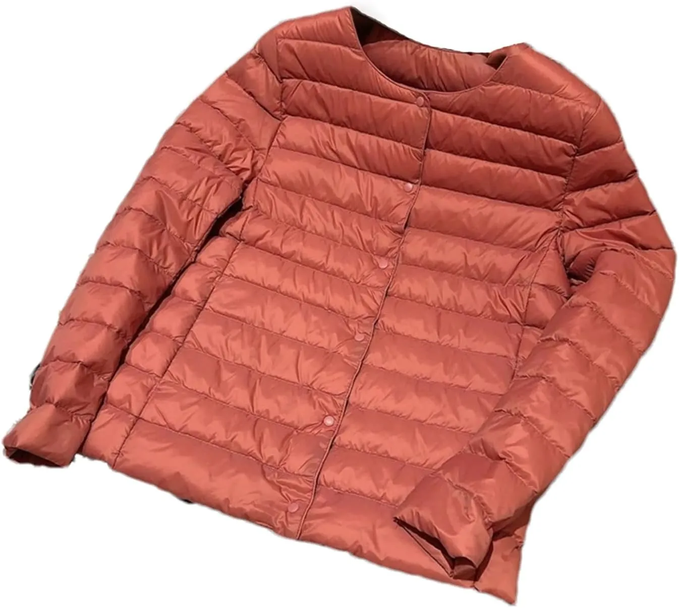 Women Spring White Duck Down Down Jacket Slim Warm Lightweight Collarless Coat