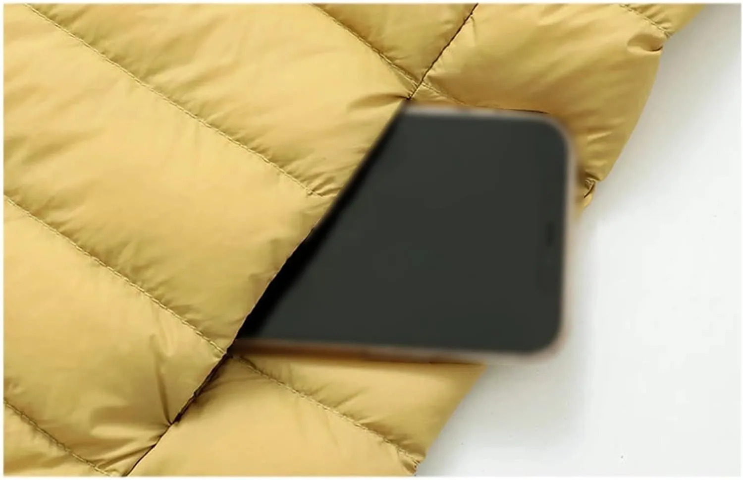 Women Spring White Duck Down Down Jacket Slim Warm Lightweight Collarless Coat