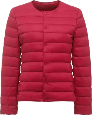 Women Spring White Duck Down Down Jacket Slim Warm Lightweight Collarless Coat