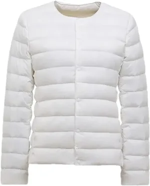 Women Spring White Duck Down Down Jacket Slim Warm Lightweight Collarless Coat