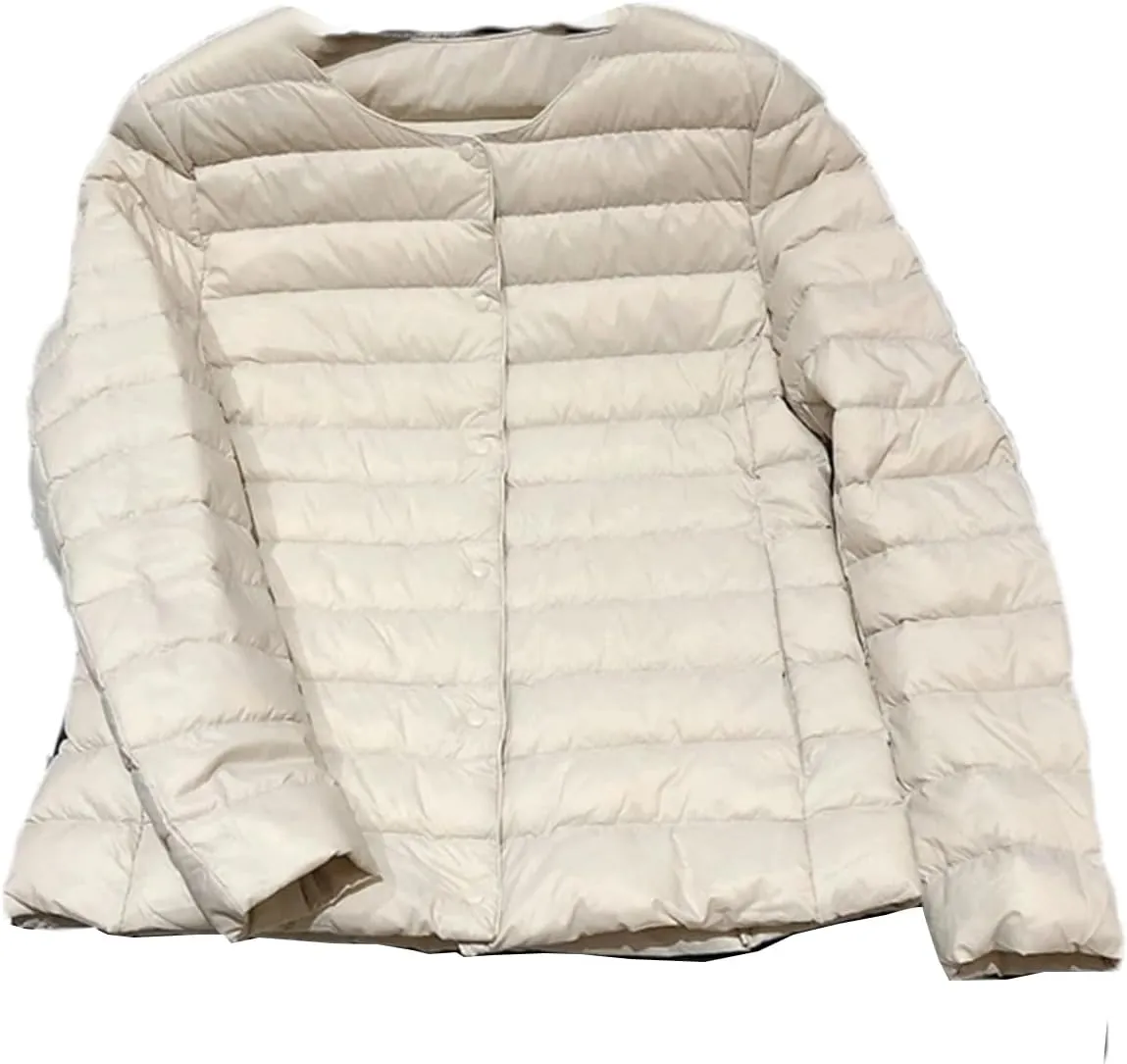 Women Spring White Duck Down Down Jacket Slim Warm Lightweight Collarless Coat
