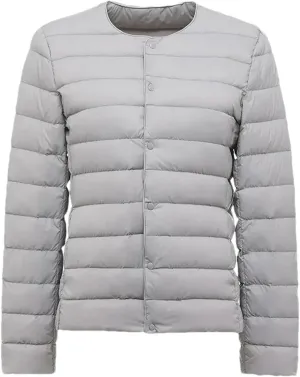 Women Spring White Duck Down Down Jacket Slim Warm Lightweight Collarless Coat