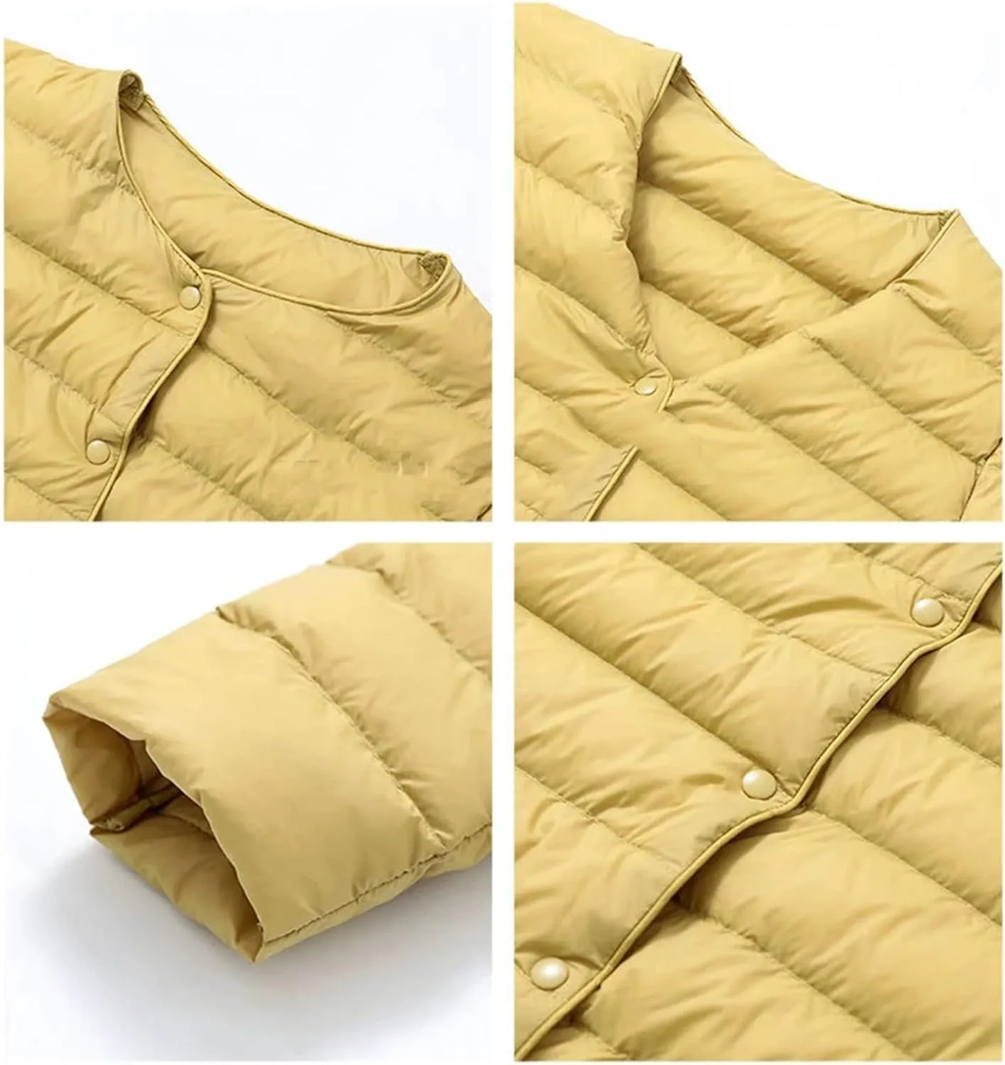 Women Spring White Duck Down Down Jacket Slim Warm Lightweight Collarless Coat